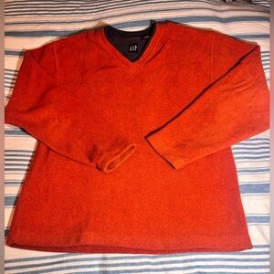 Orange V-neck pullover fleece